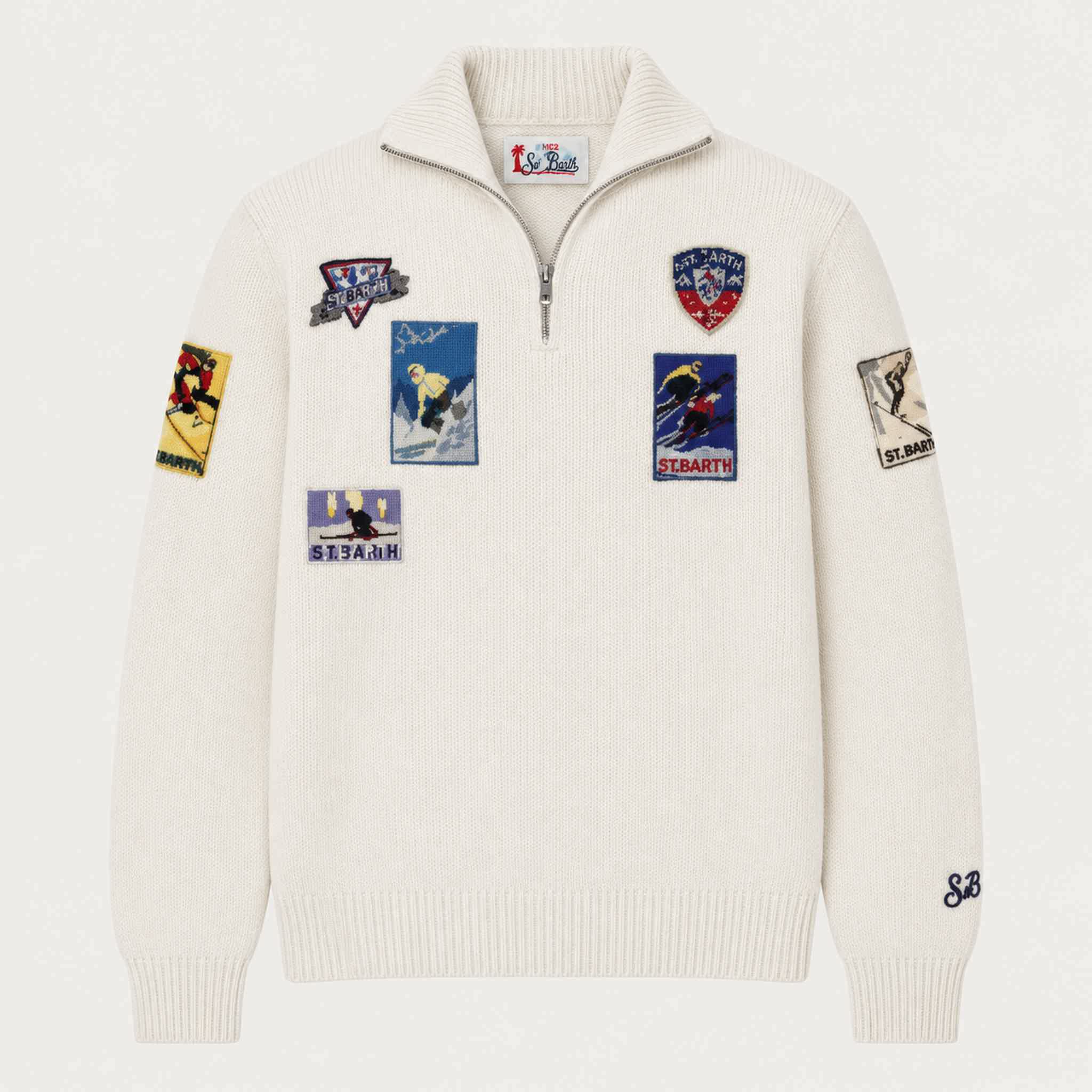 MC2 Saint Barth mens ski patch sweater in white - product front