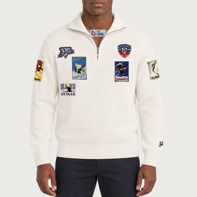 MC2 Saint Barth mens ski patch sweater in white - model front