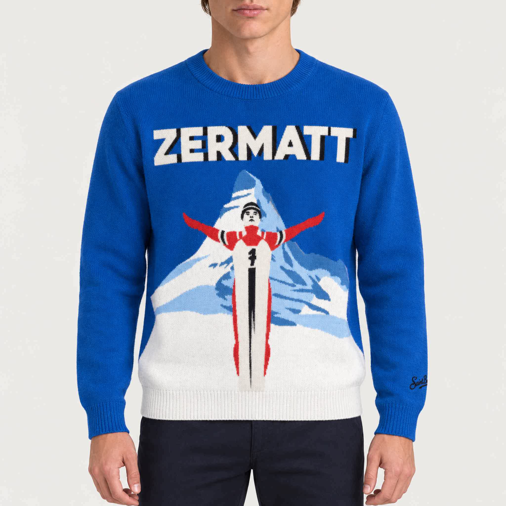 MC2 Saint Barth mens zermatt sweater in blue - model front