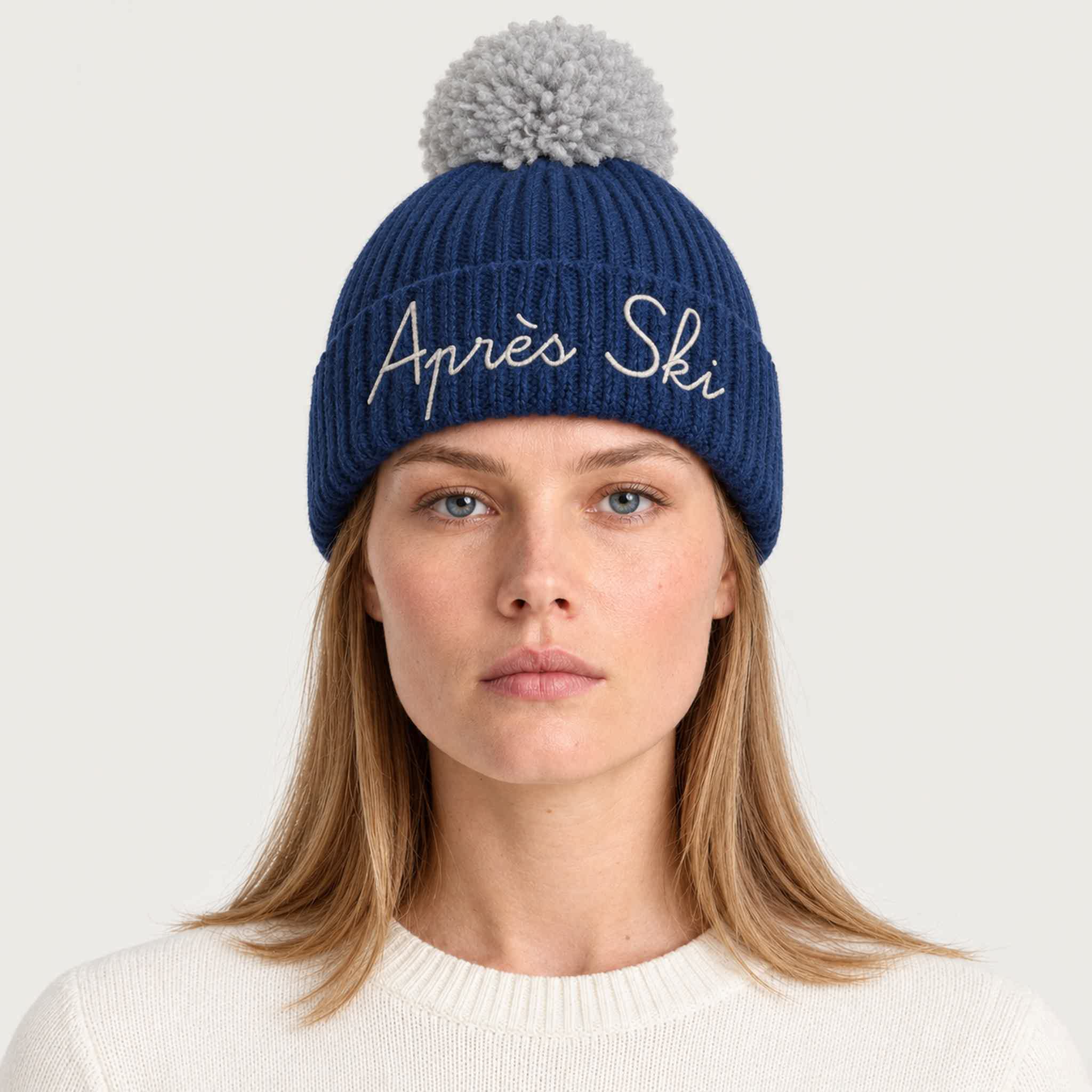 MC2 Saint Barth unisex apres ski beanie in denim blue - female front