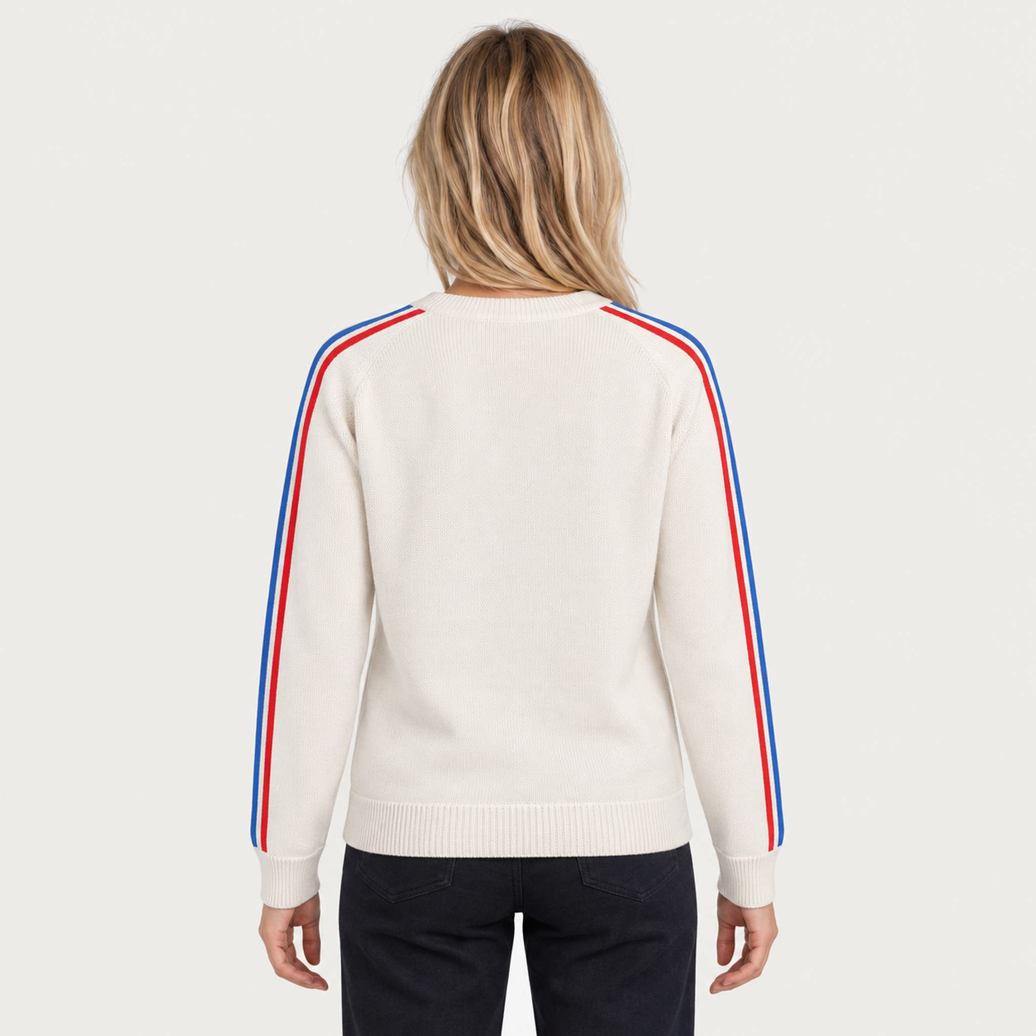 MC2 Saint Barth womens apres ski stripes sweater in white - model back