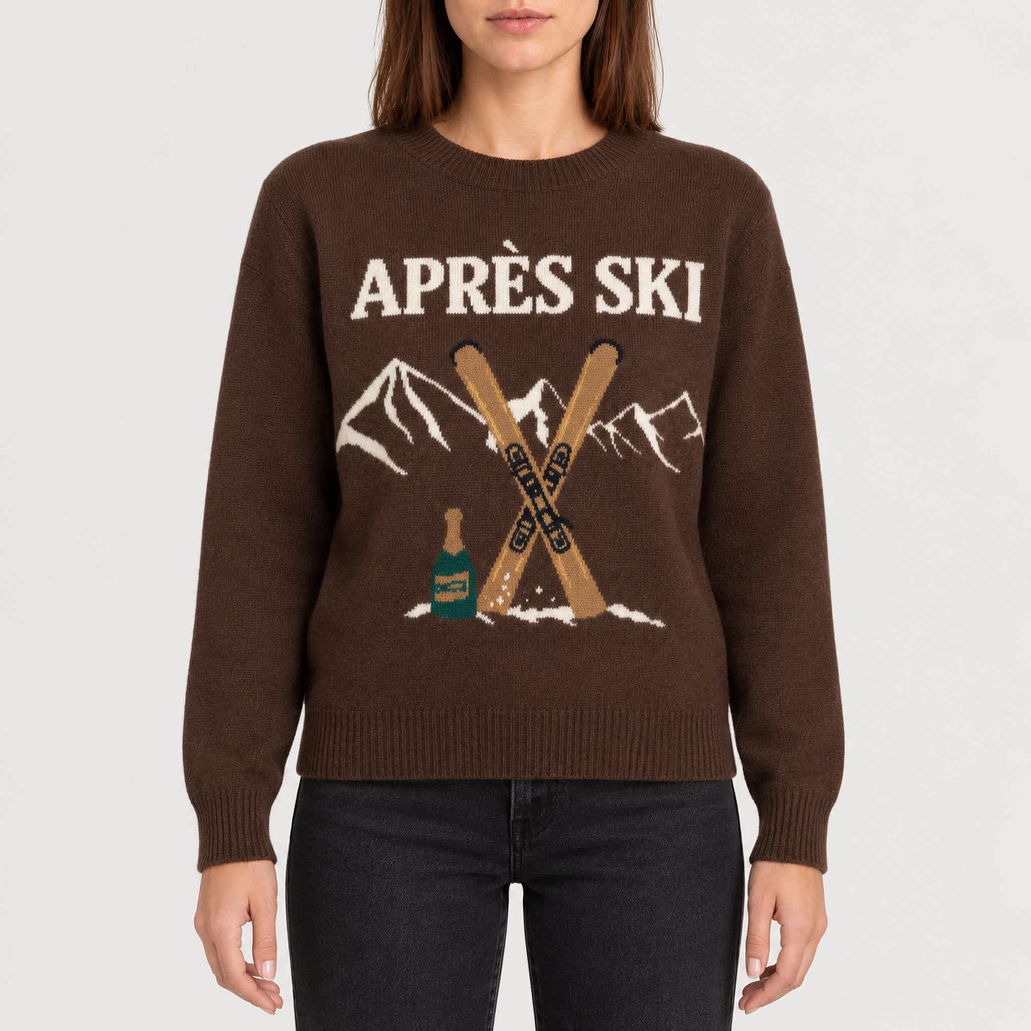 MC2 Saint Barth womens apres ski sweater in brown - model front