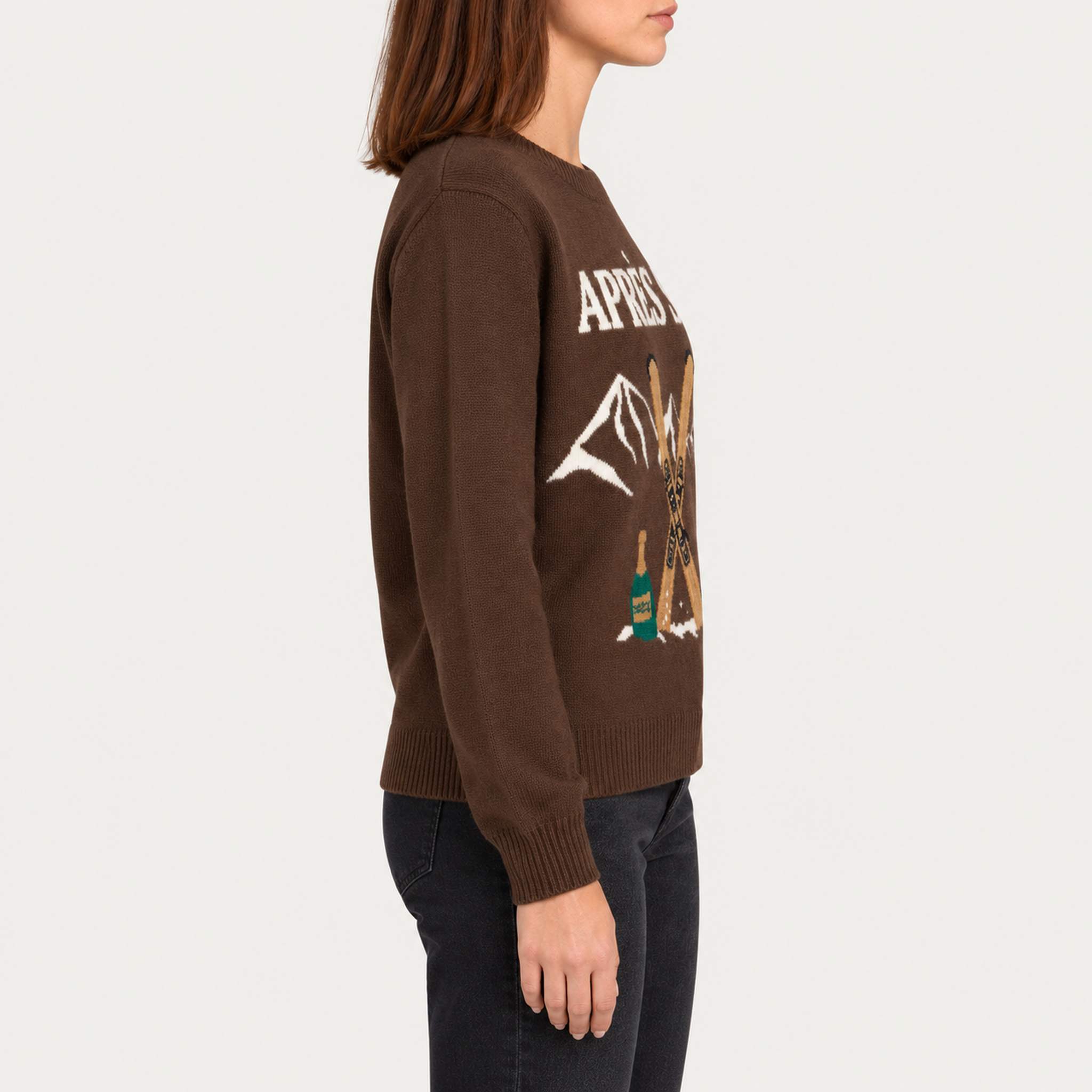 MC2 Saint Barth women's Apres Ski Sweater in Brown, model side.