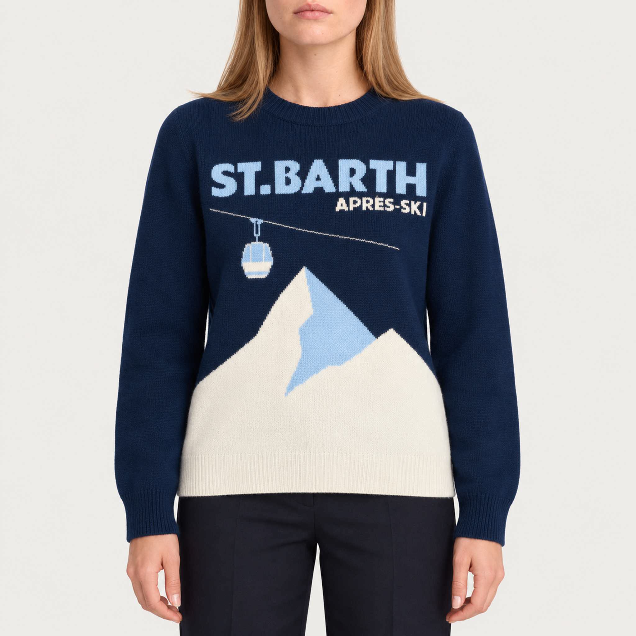 MC2 Saint Barth womens apres ski sweater in navy - model front