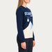 MC2 Saint Barth women's Apres Ski Sweater in Navy, model side.