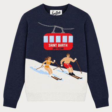 MC2 Saint Barth womens cable ski couple sweater in navy - product front