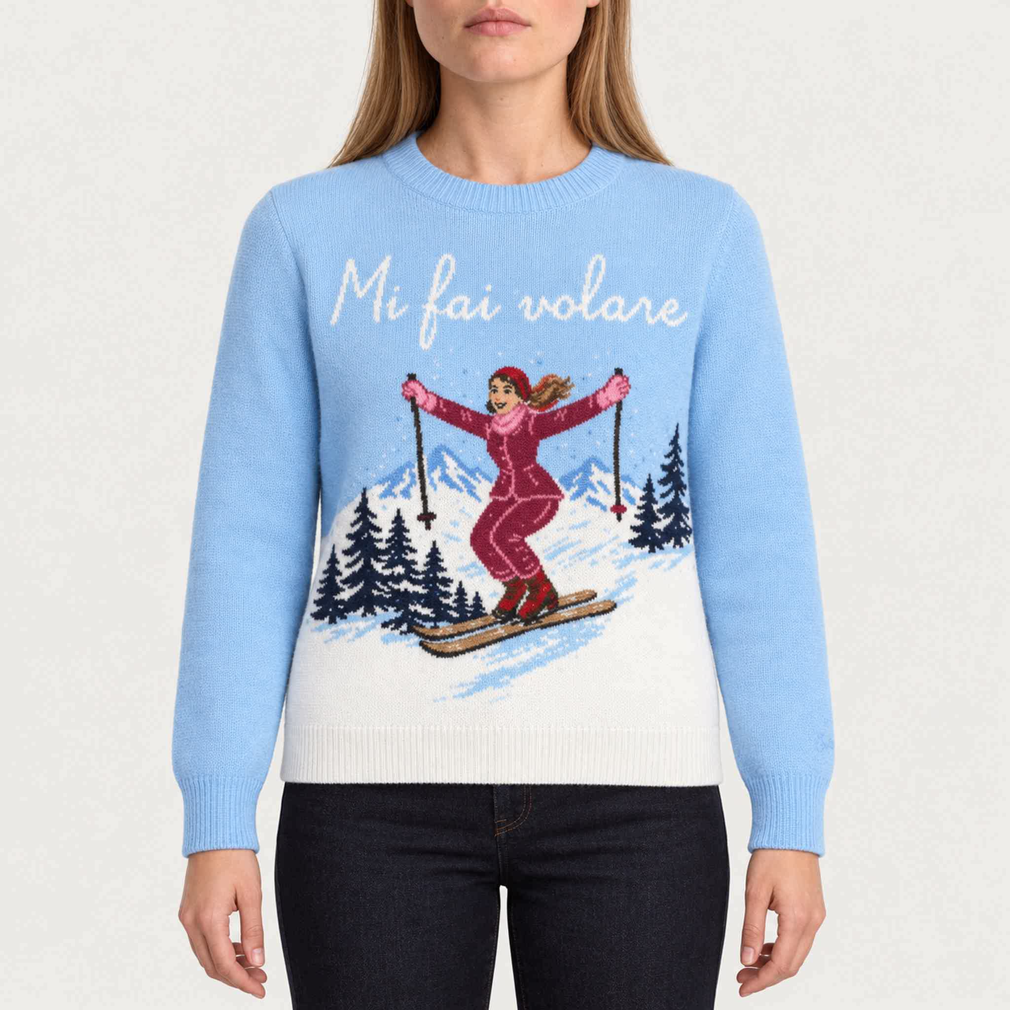 MC2 Saint Barth womens mi fav volare sweater in blue - model front