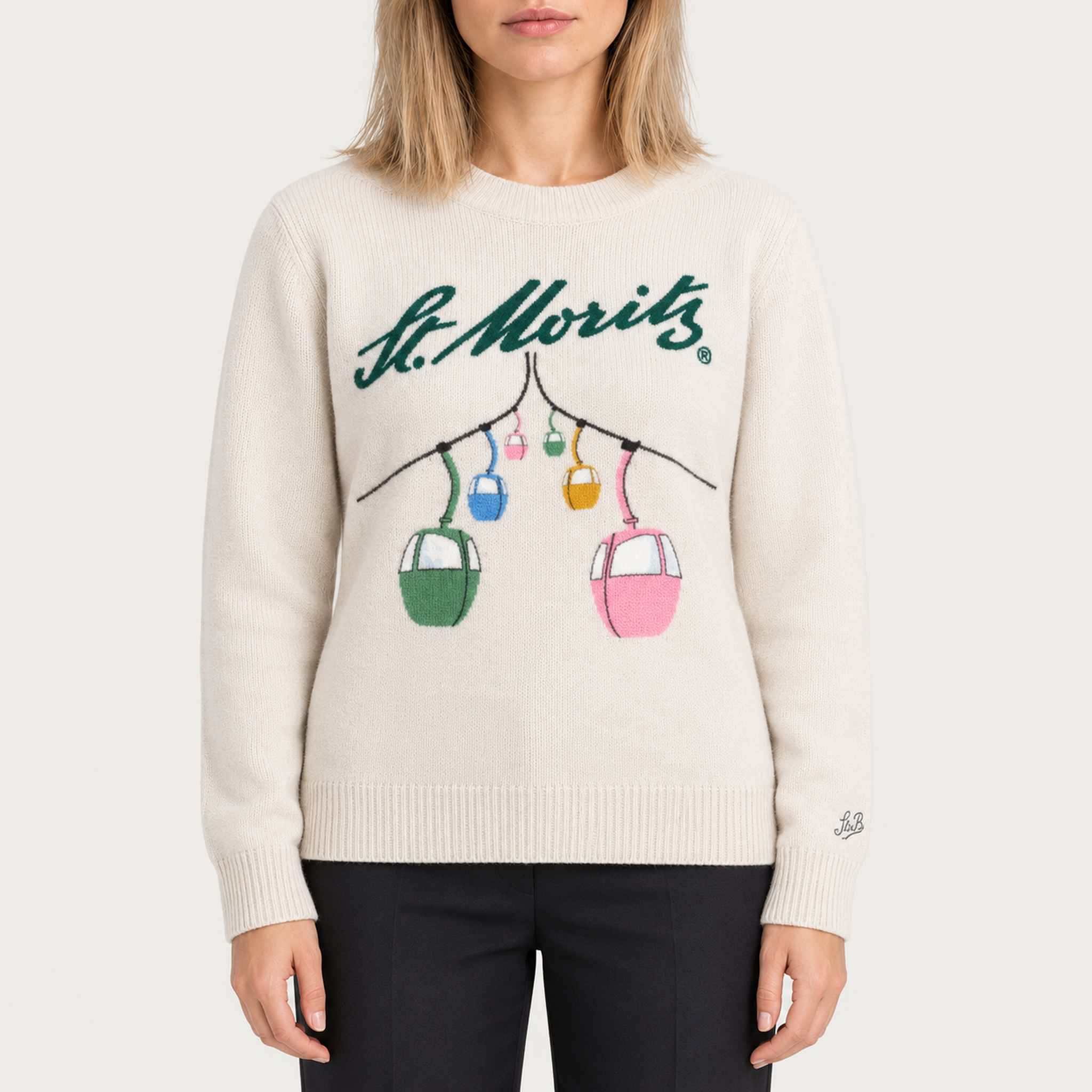 MC2 Saint Barth womens moritz cable sweater in white - model front