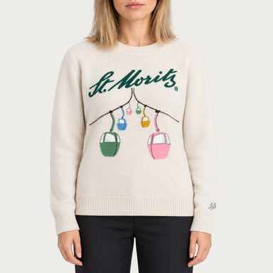 MC2 Saint Barth womens moritz cable sweater in white - model front