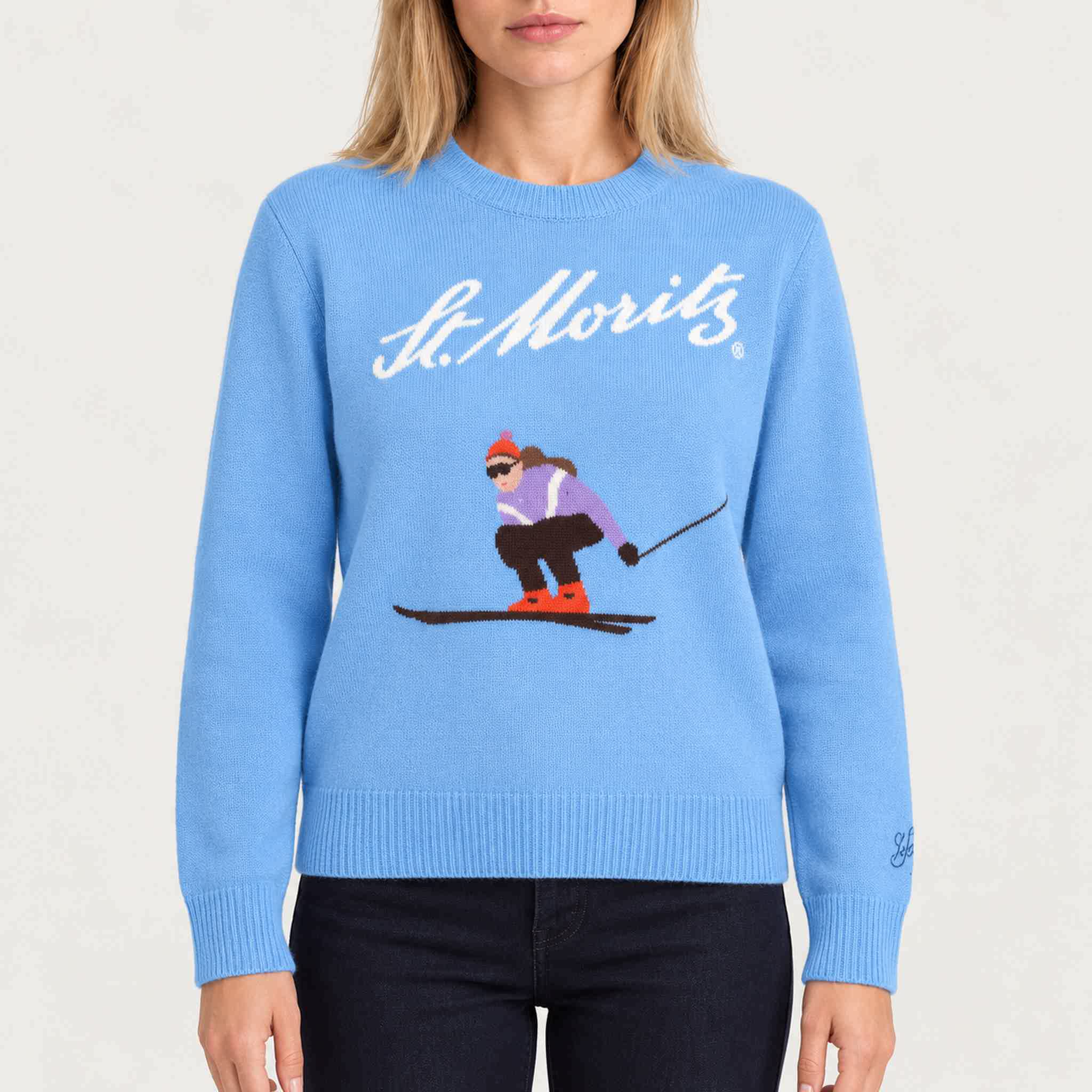 MC2 Saint Barth womens st moritz ski jump sweater in blue - model front