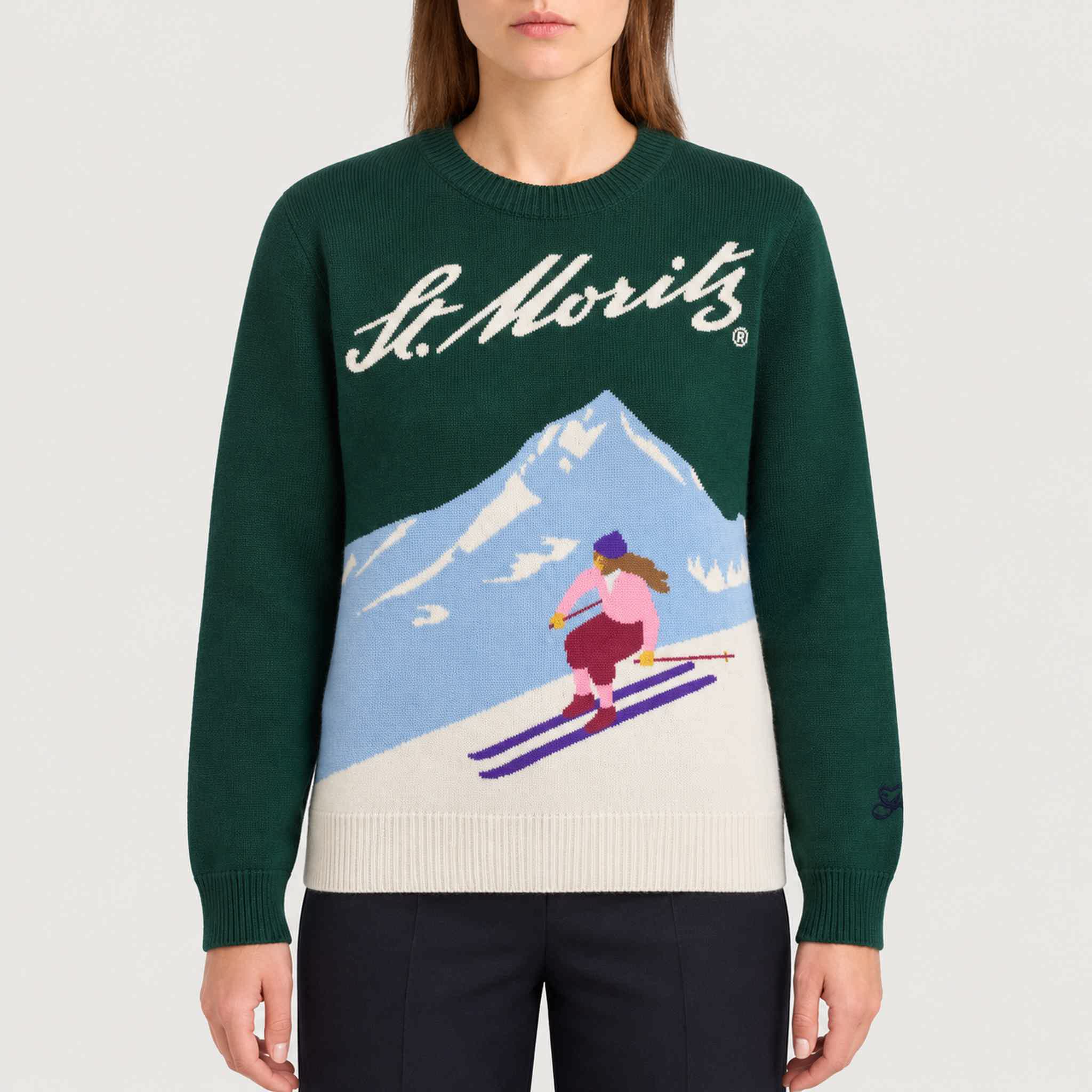 MC2 Saint Barth womens st moritz skier sweater in green - model front