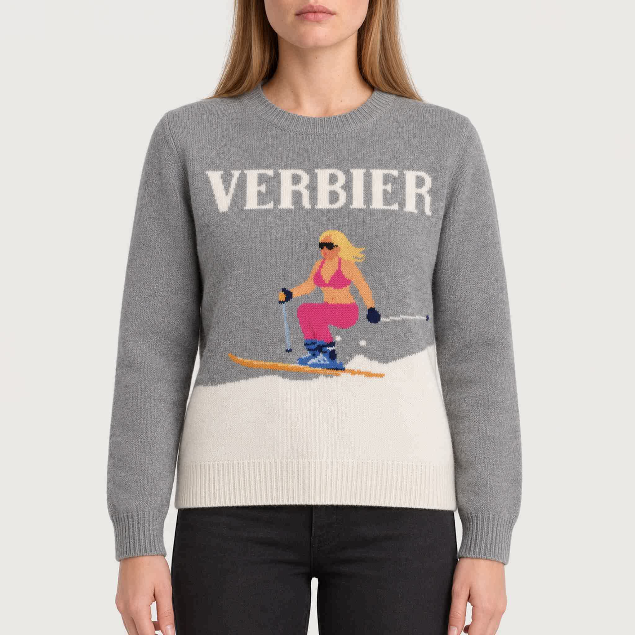 MC2 Saint Barth womens verbier ski girl sweater in grey - model front