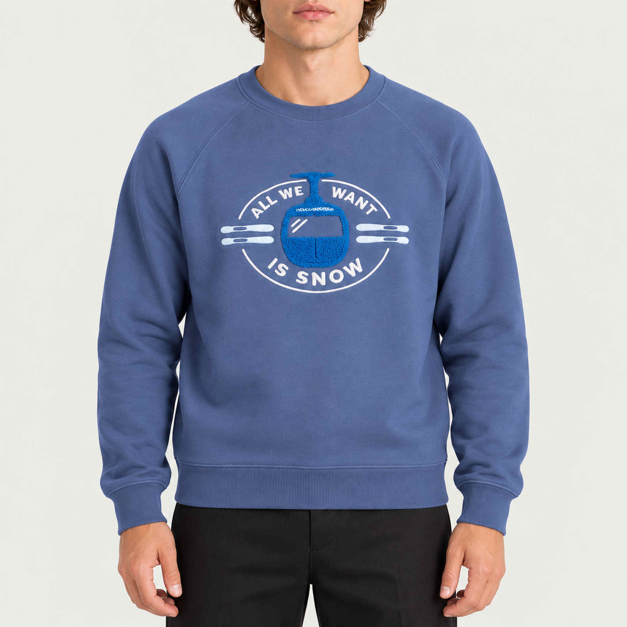 French Disorder men All We Want Sweater in Coastal Fjord - model front | London Ski Co