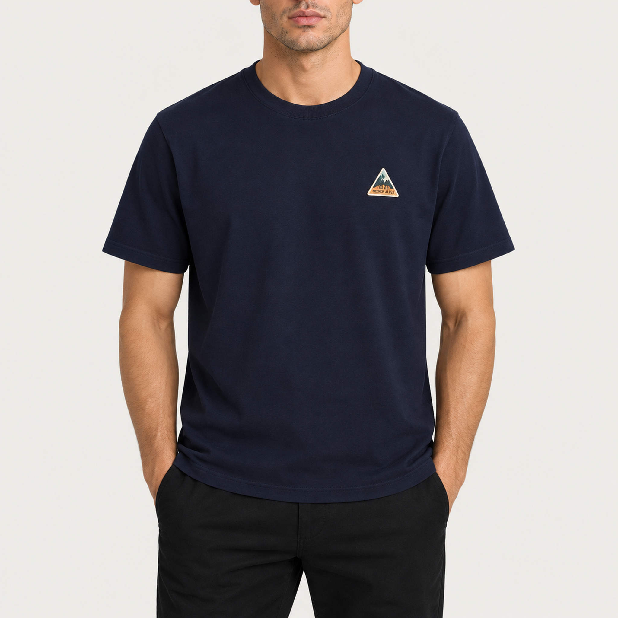 French Disorder men French Alpes T Shirt in Navy - model front | London Ski Co
