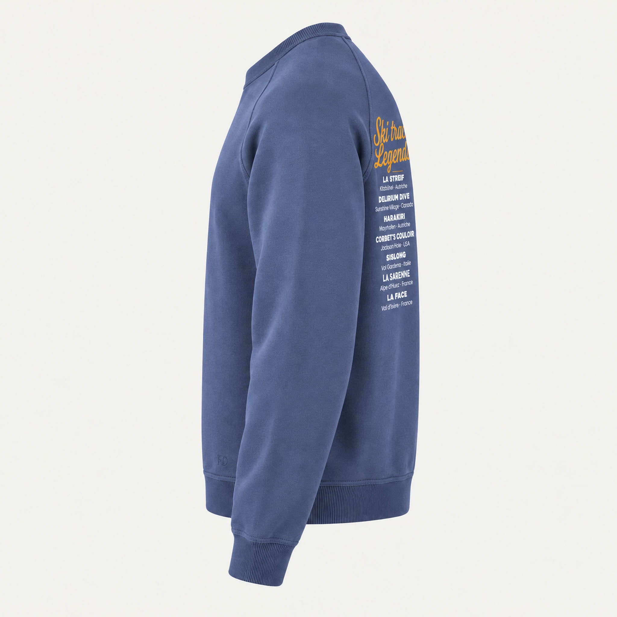 French Disorder men Ski Track Sweater in Coastal Fjord - product side | London Ski Co