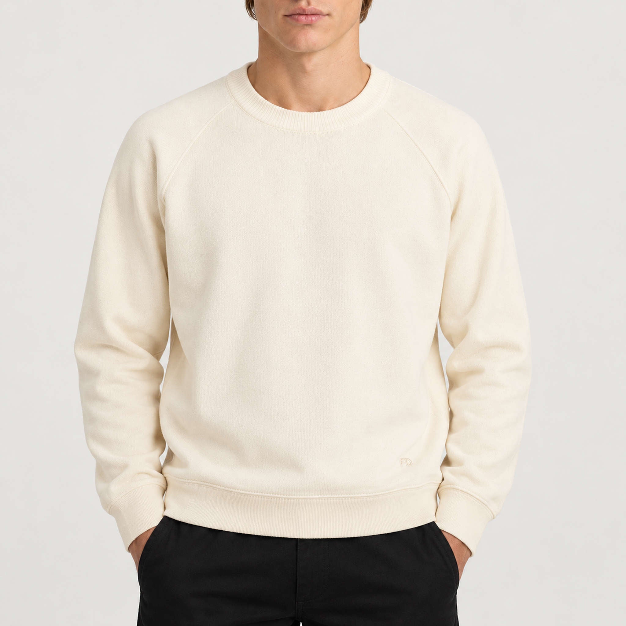 French Disorder men Winter Pack Sweater in Coconut - model front | London Ski Co