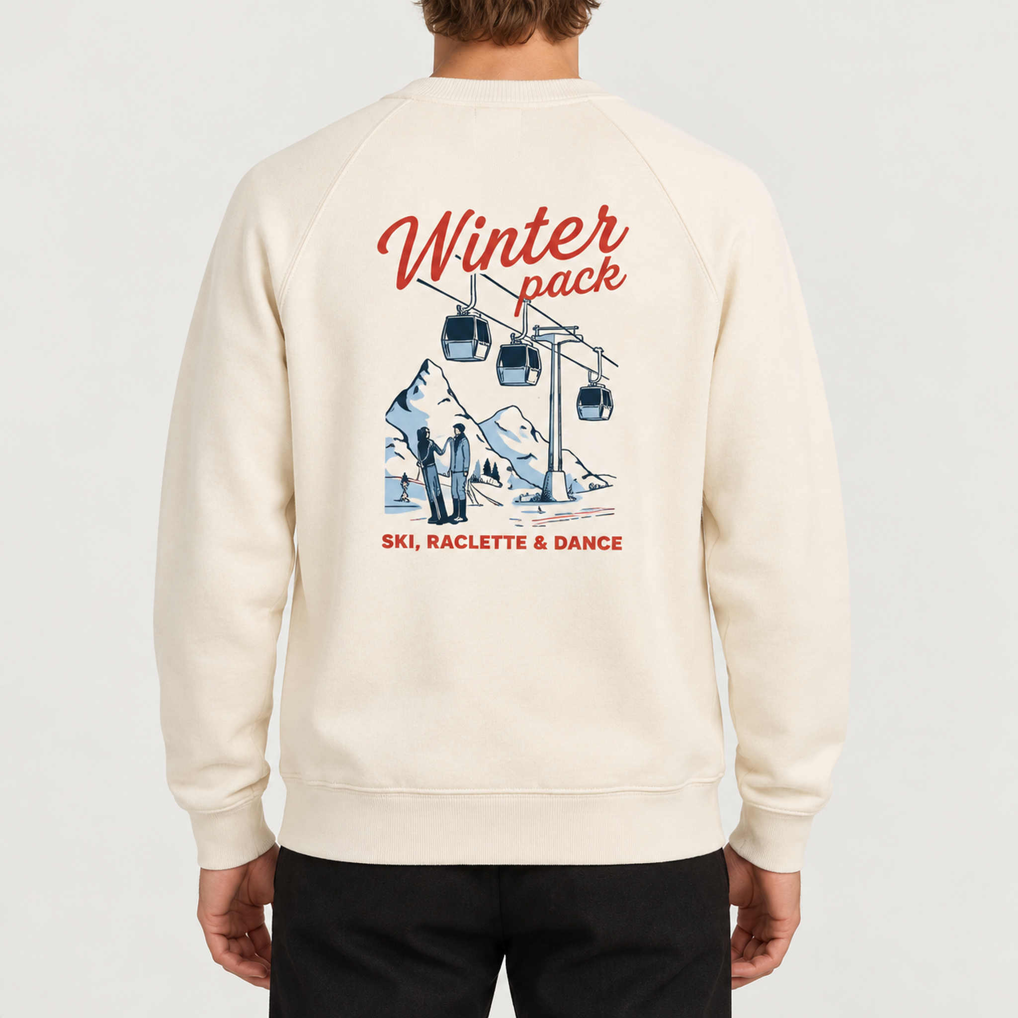 French Disorder men Winter Pack Sweater in Coconut - model back | London Ski Co