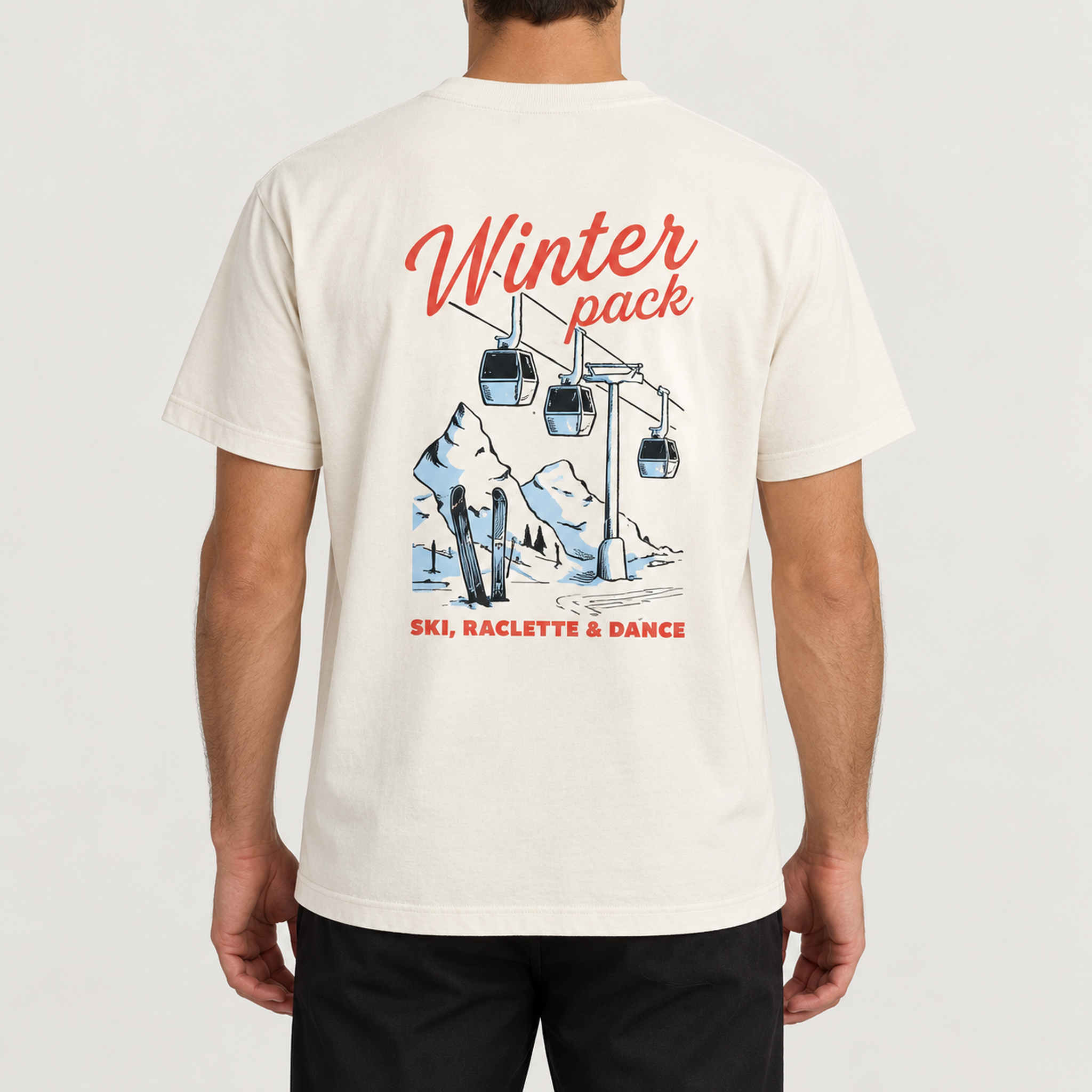 French Disorder men Winter Pack T Shirt in Coconut - model back | London Ski Co