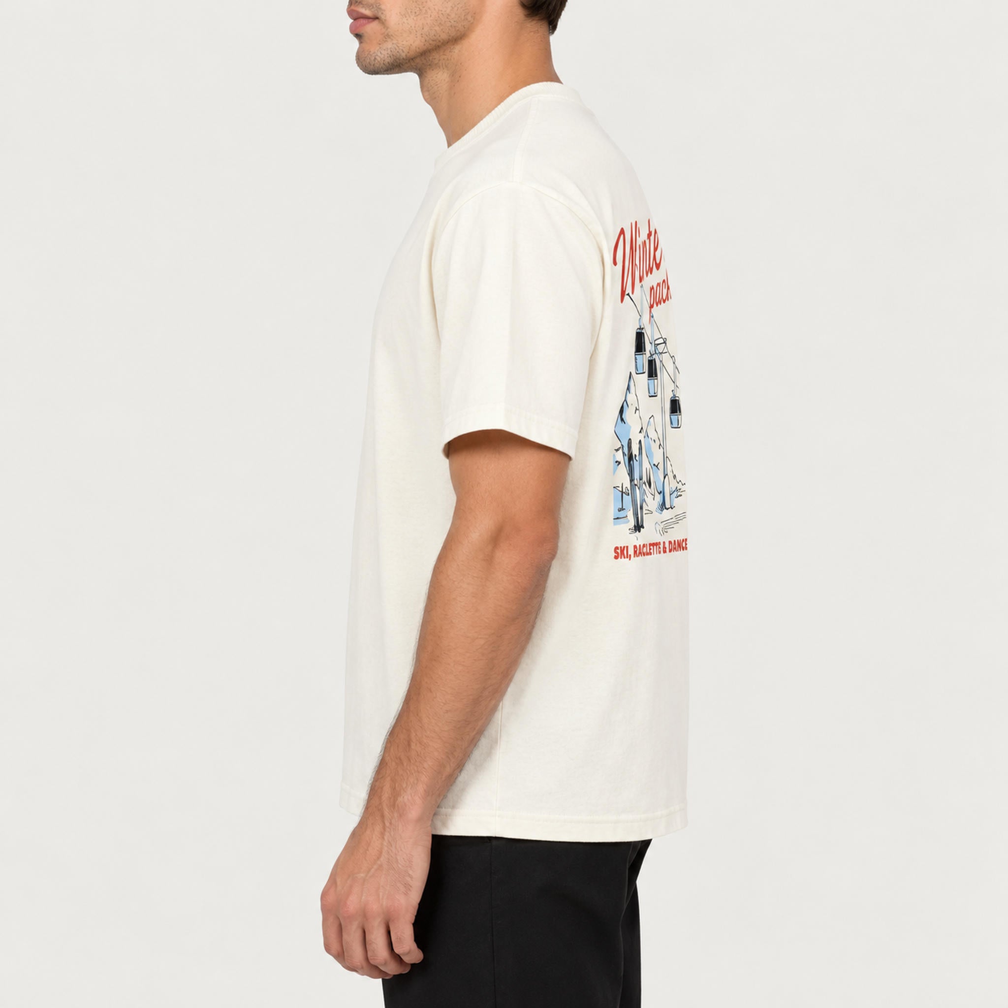 French Disorder men Winter Pack T Shirt in Coconut - model side | London Ski Co