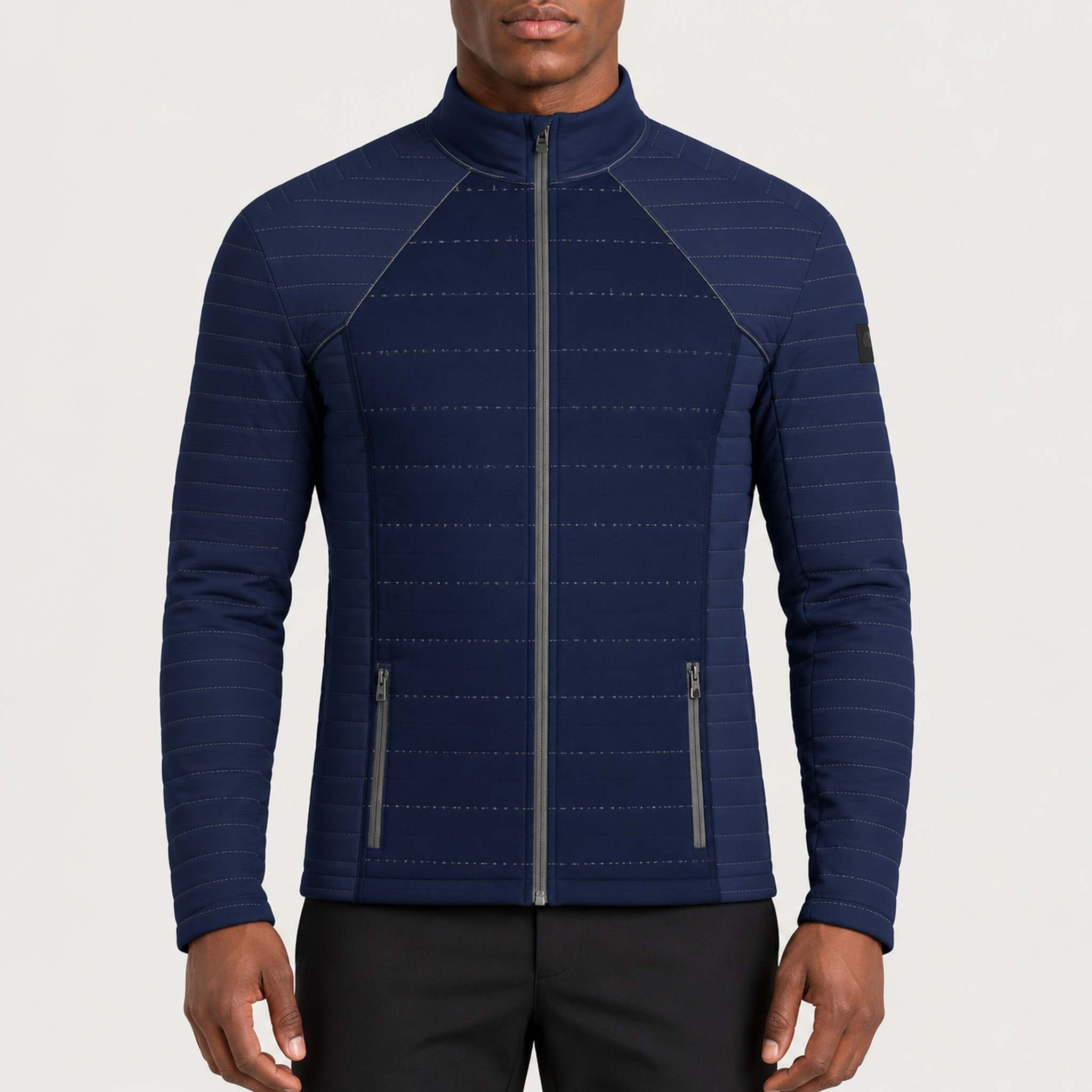 Newland mens Alex Primaloft Padded Full Zip in Navy - model front. AI-generated from supplied artwork.