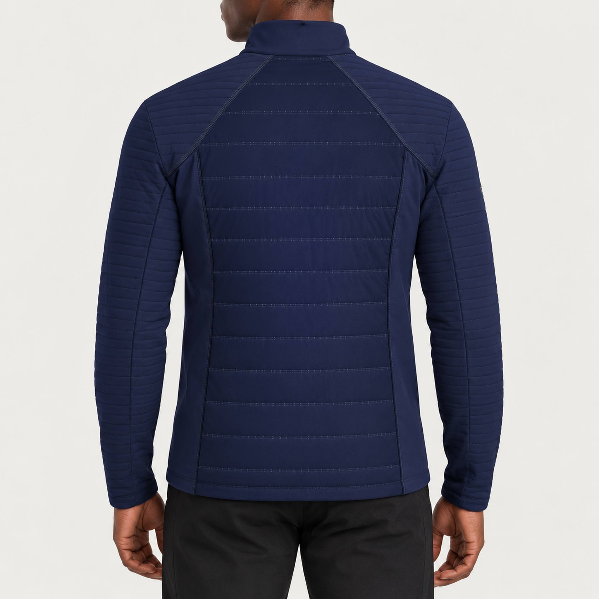 Newland mens Alex Primaloft Padded Full Zip in Navy - model back. AI-generated from supplied artwork.