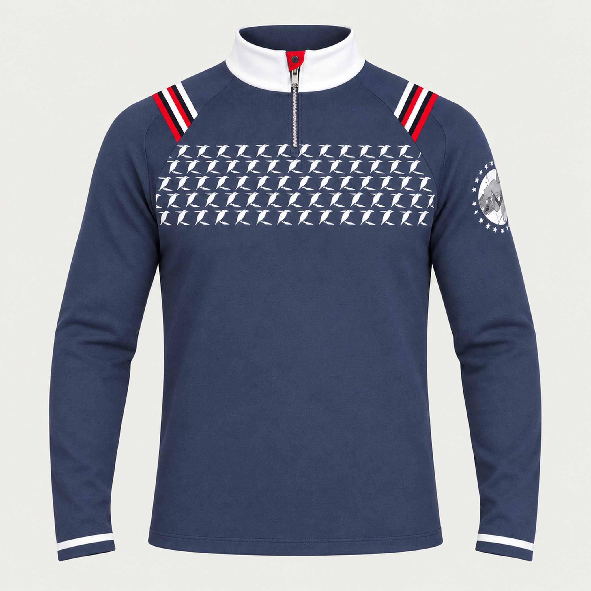 Newland men's Cambridge Bay half zip in blue and white – front. AI-generated from supplier artwork.