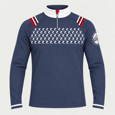 Newland men's Cambridge Bay half zip in blue and white – front. AI-generated from supplier artwork.