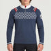 Newland men's Cambridge Bay half zip in blue and white – model front. AI-generated from supplier artwork.
