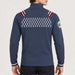 Newland men's Cambridge Bay half zip in blue and white – model back. AI-generated from supplier artwork.
