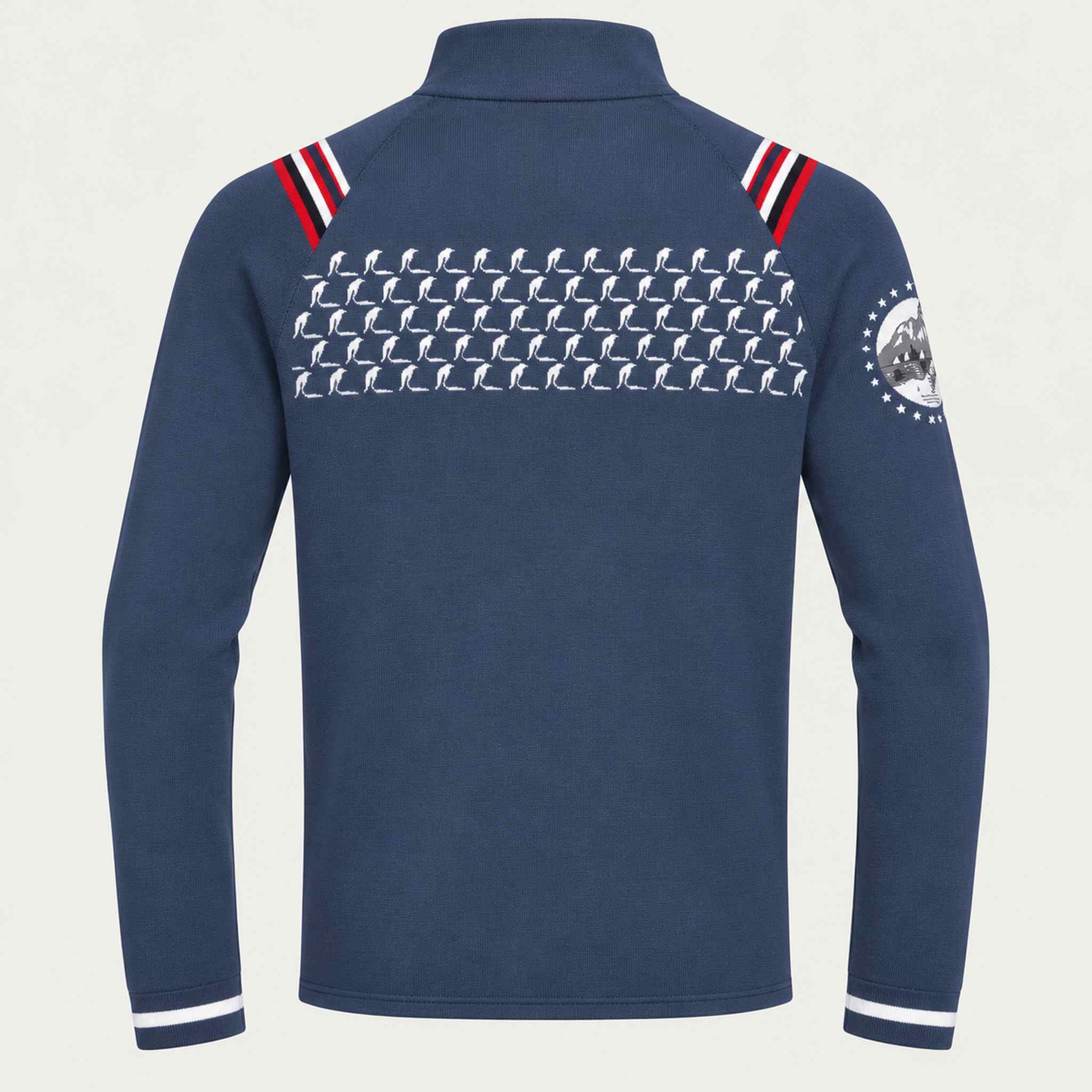 Newland men's Cambridge Bay half zip in blue and white – back. AI-generated from supplier artwork.