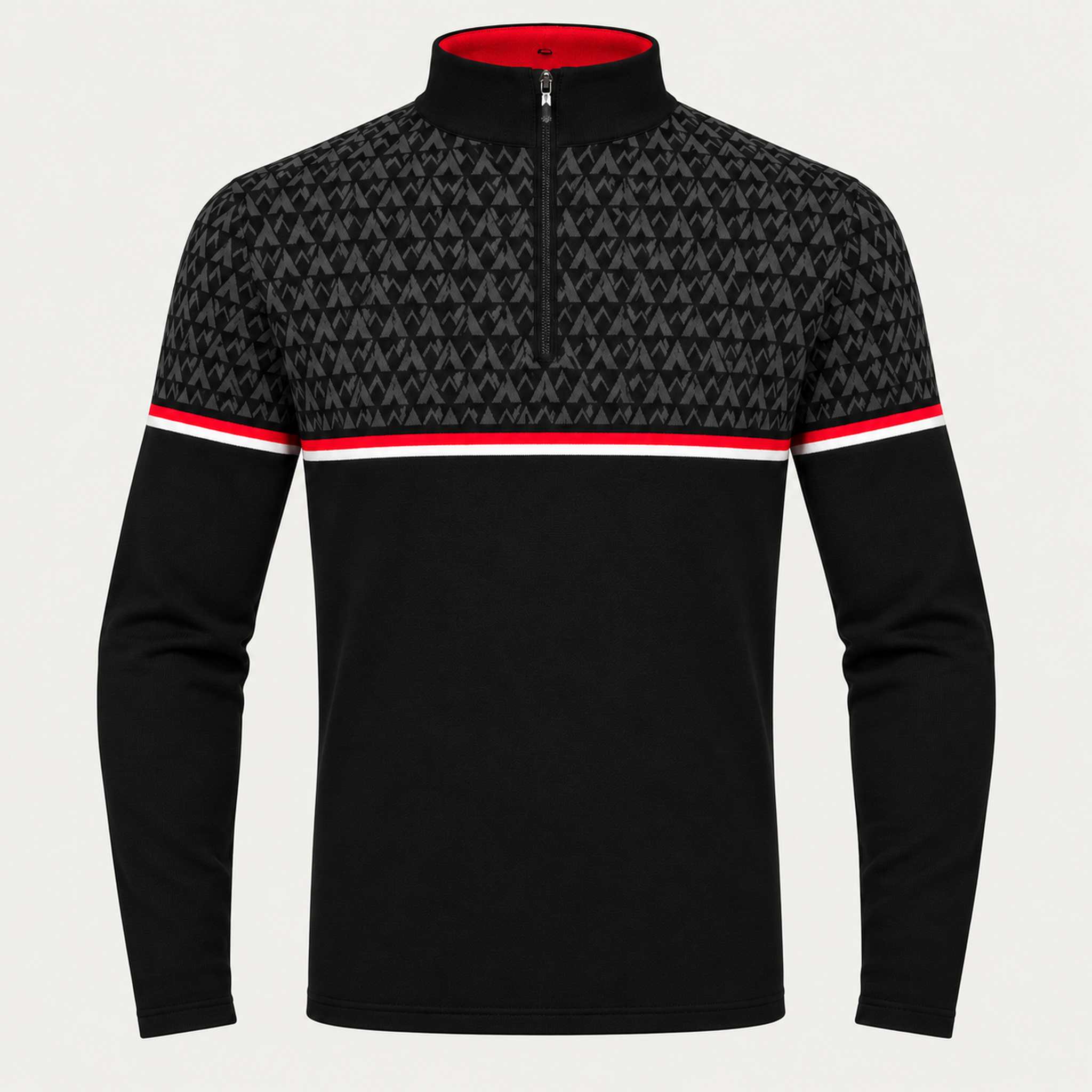 Newland men's Denali half zip in black and dark grey – front. AI-generated from supplier artwork.