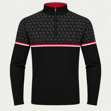 Newland men's Denali half zip in black and dark grey – front. AI-generated from supplier artwork.