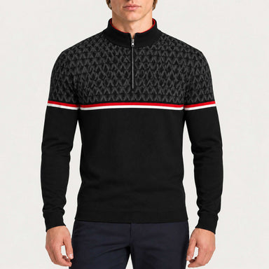 Newland men's Denali half zip in black and dark grey – model front. AI-generated from supplier artwork.