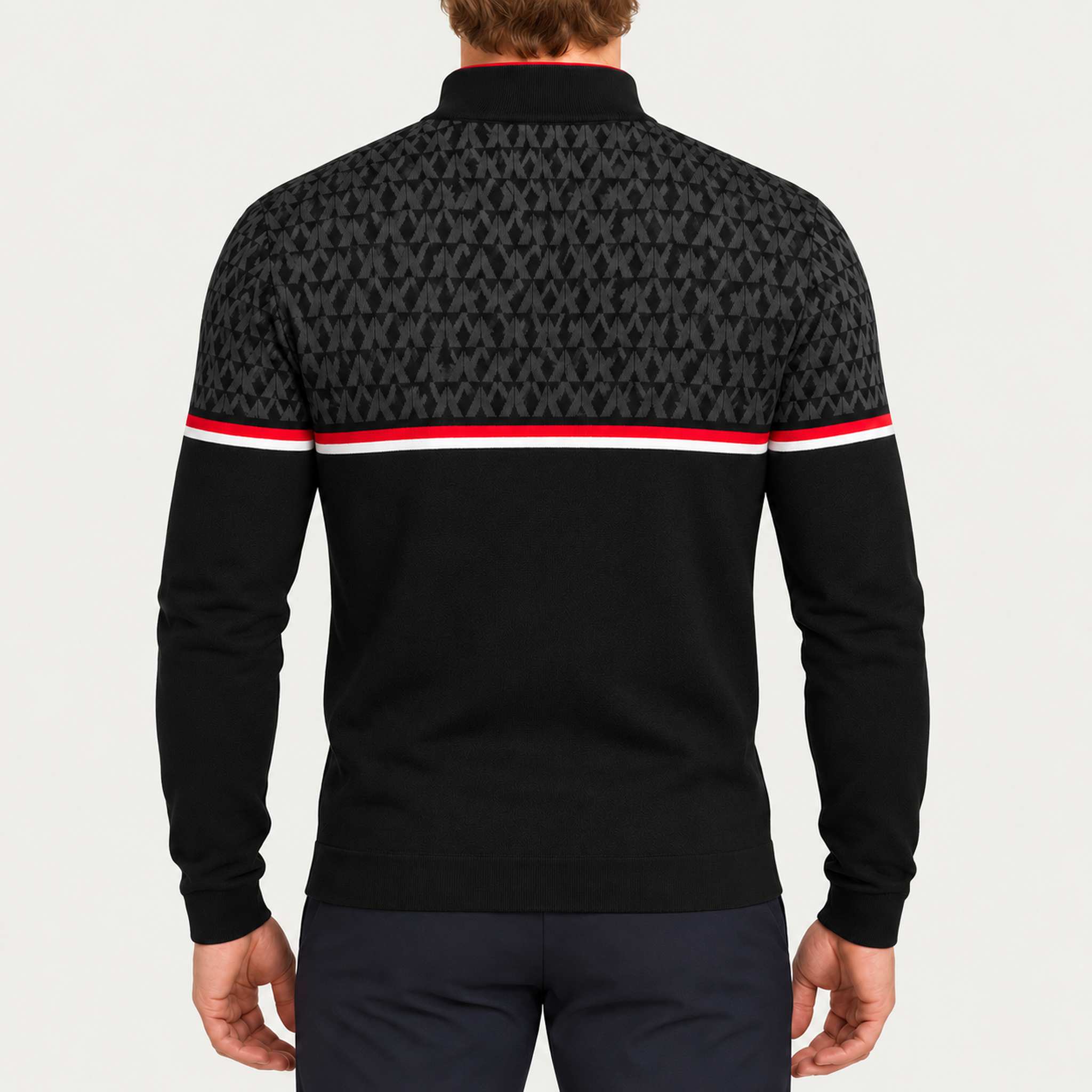 Newland men's Denali half zip in black and dark grey – model back. AI-generated from supplier artwork.