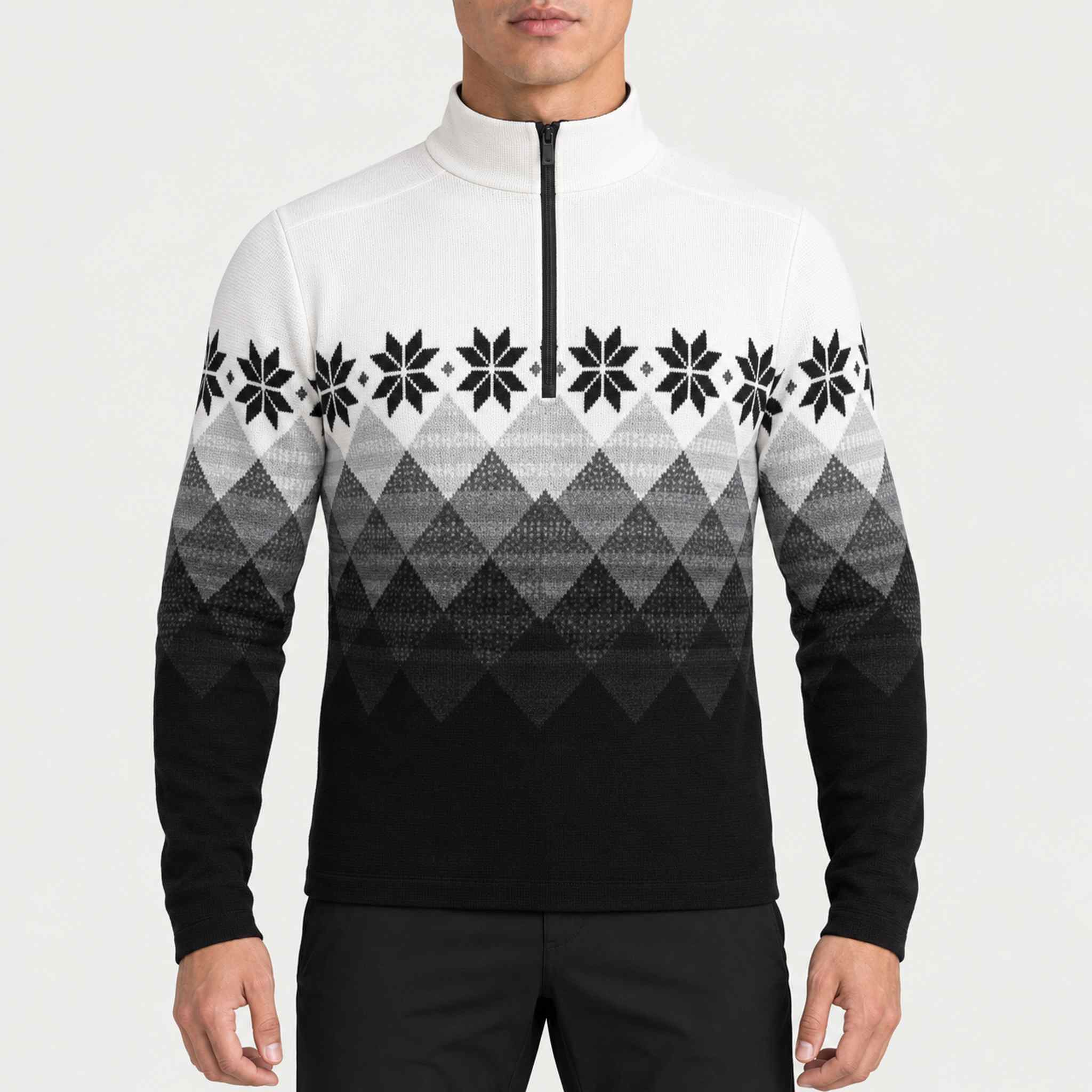 Newland mens Fairbanks Half Zip - model front. AI-generated from supplied artwork.