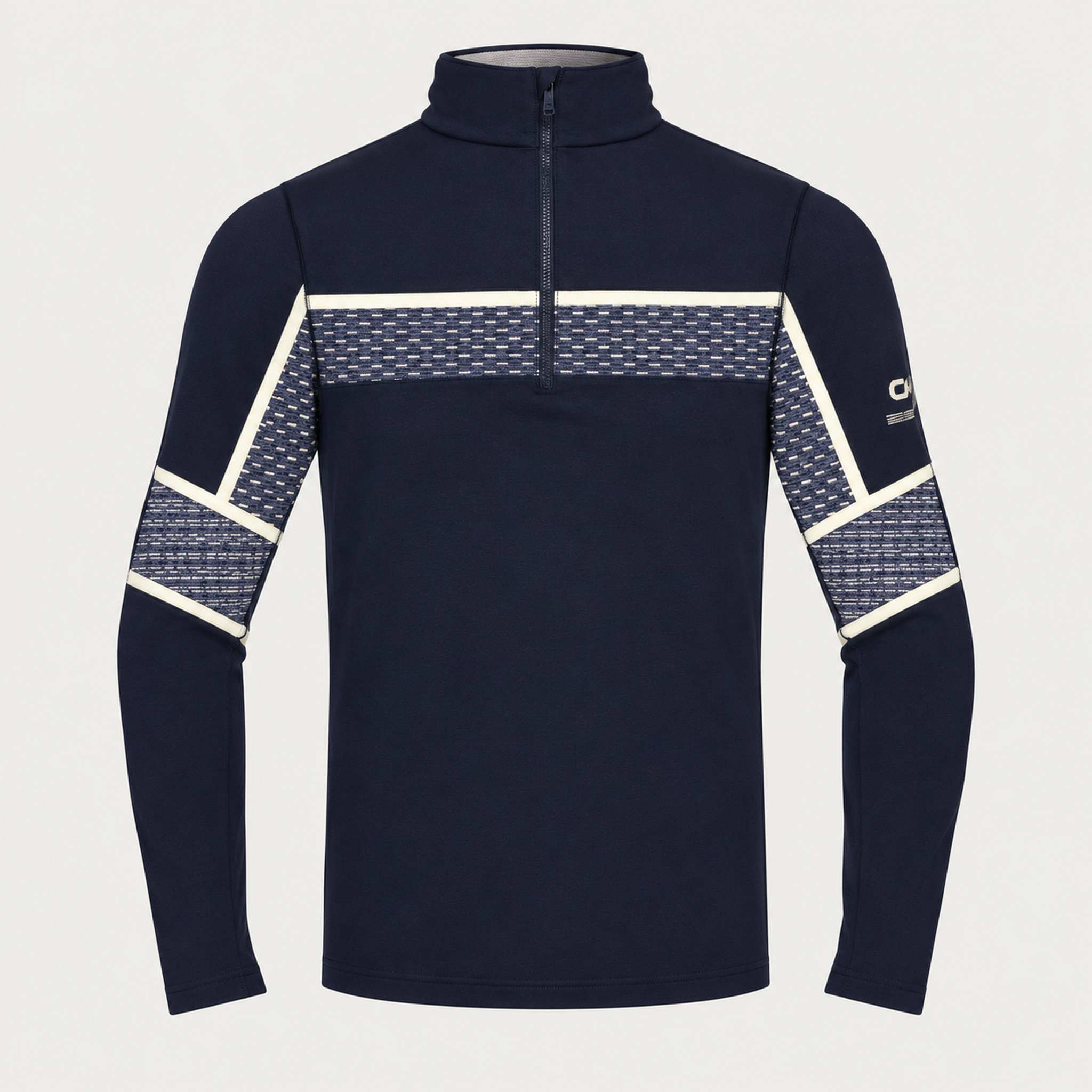 Newland mens Falun Half Zip in Navy - front. AI-generated from supplied artwork.