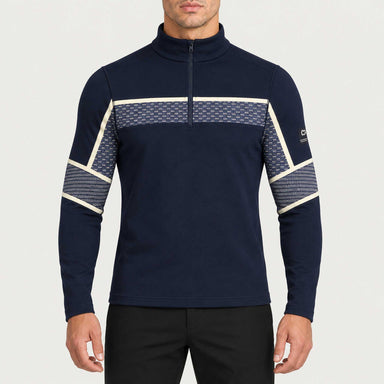 Newland mens Falun Half Zip in Navy - model front. AI-generated from supplied artwork.