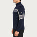 Newland mens Falun Half Zip in Navy - model side. AI-generated from supplied artwork.