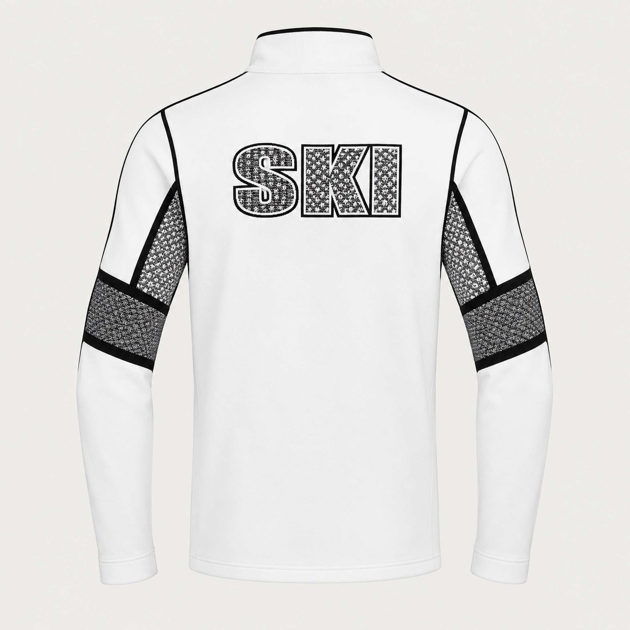 Newland mens Falun Half Zip in White - back. AI-generated from supplied artwork.