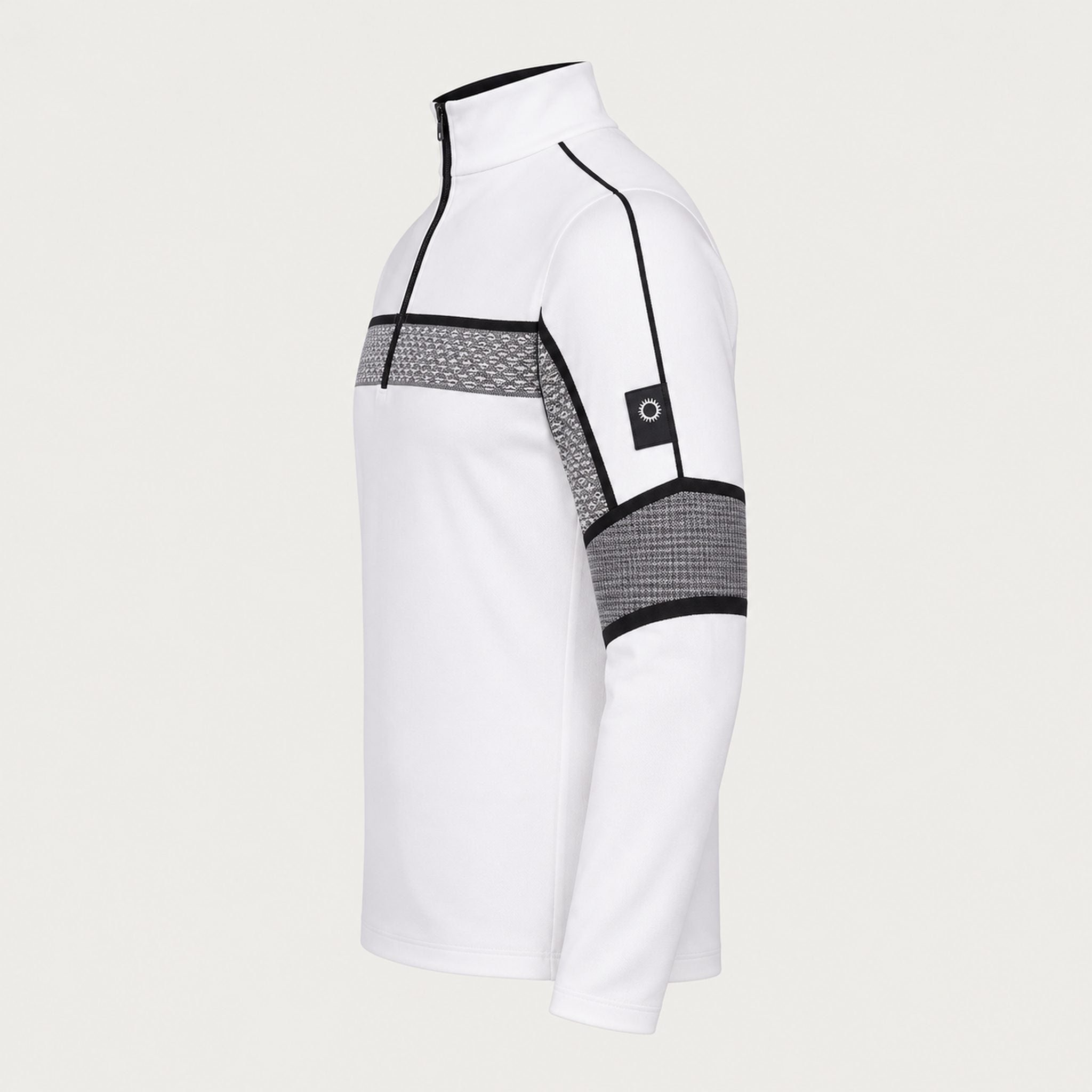 Newland mens Falun Half Zip in White - side. AI-generated from supplied artwork.