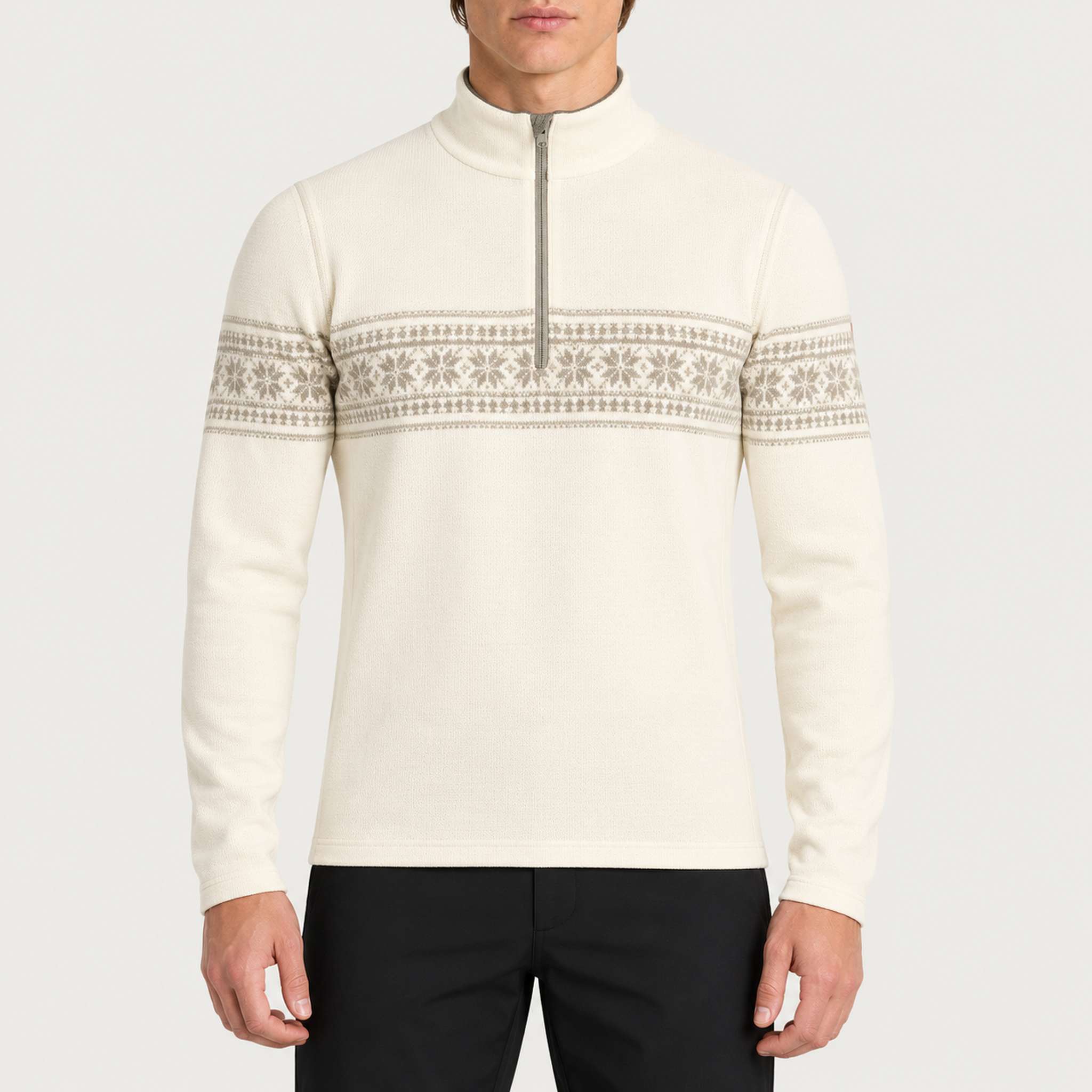 Newland mens Harbin Half Zip - model front. AI-generated from supplied artwork.
