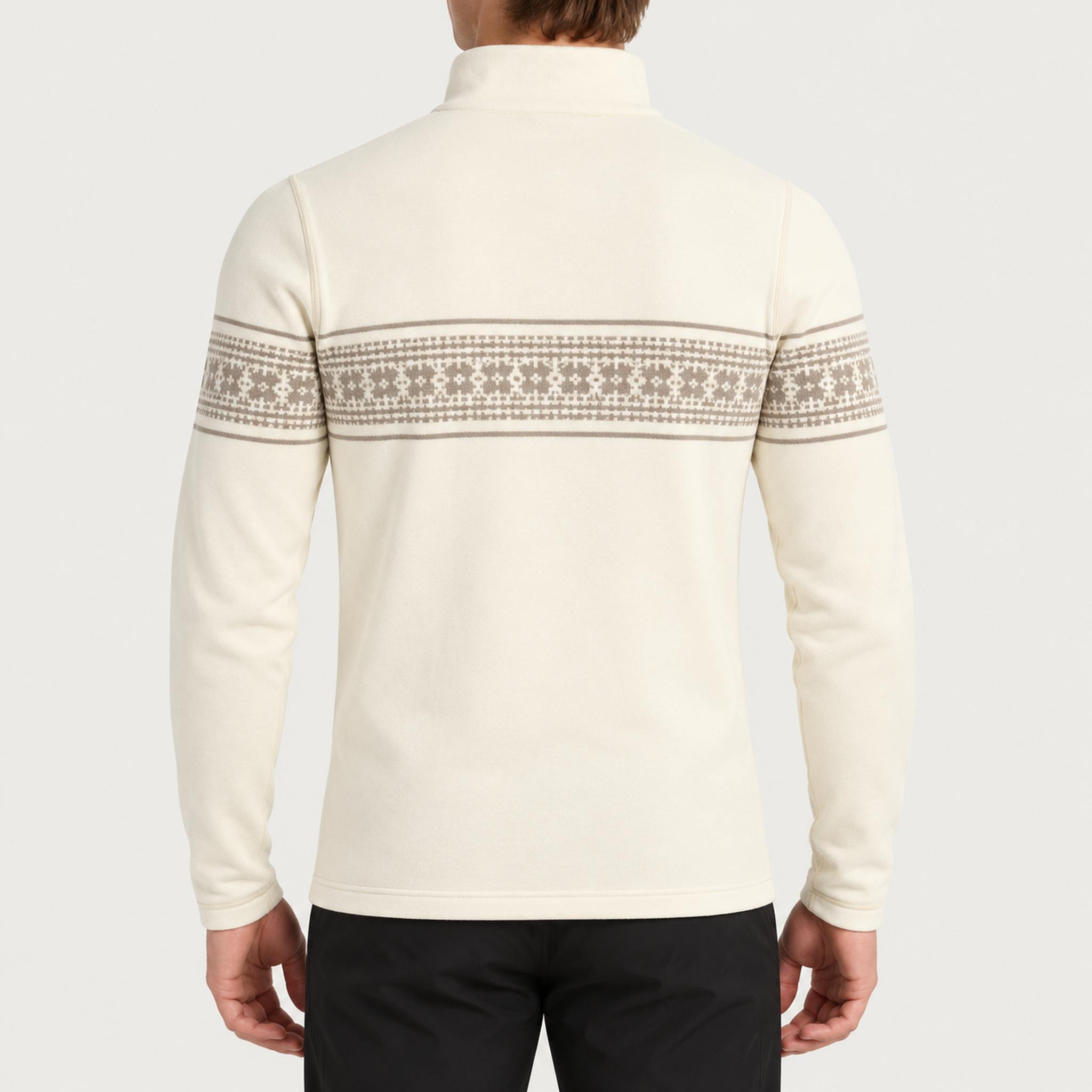 Newland mens Harbin Half Zip - model back. AI-generated from supplied artwork.