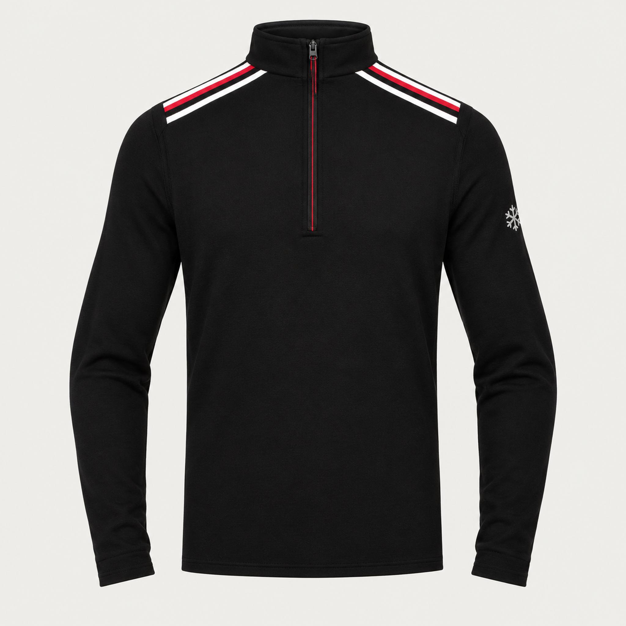 Newland mens Heracles Half Zip in Black - front. AI-generated from supplied artwork.