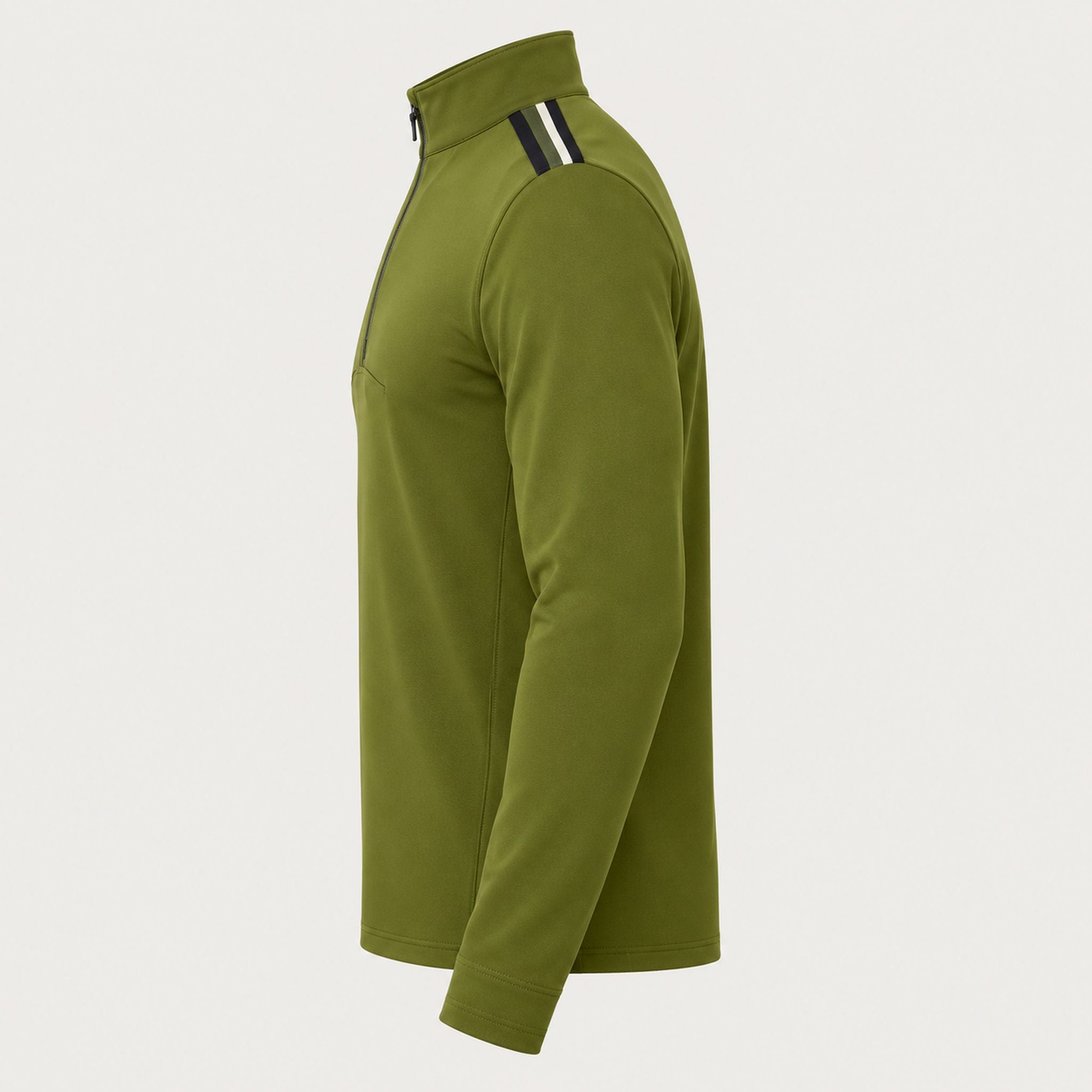 Newland mens Heracles Half Zip in Olive Green - side. AI-generated from supplied artwork.