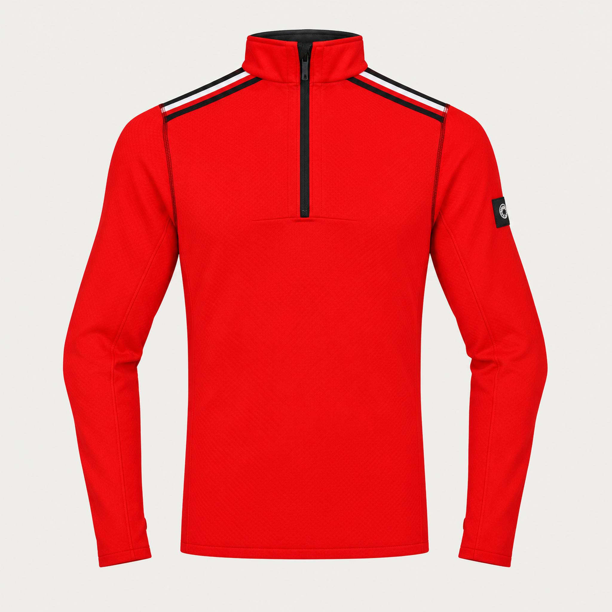 Newland mens Heracles Half Zip in Red - front. AI-generated from supplied artwork.