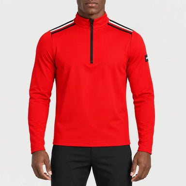 Newland mens Heracles Half Zip in Red - model front. AI-generated from supplied artwork.