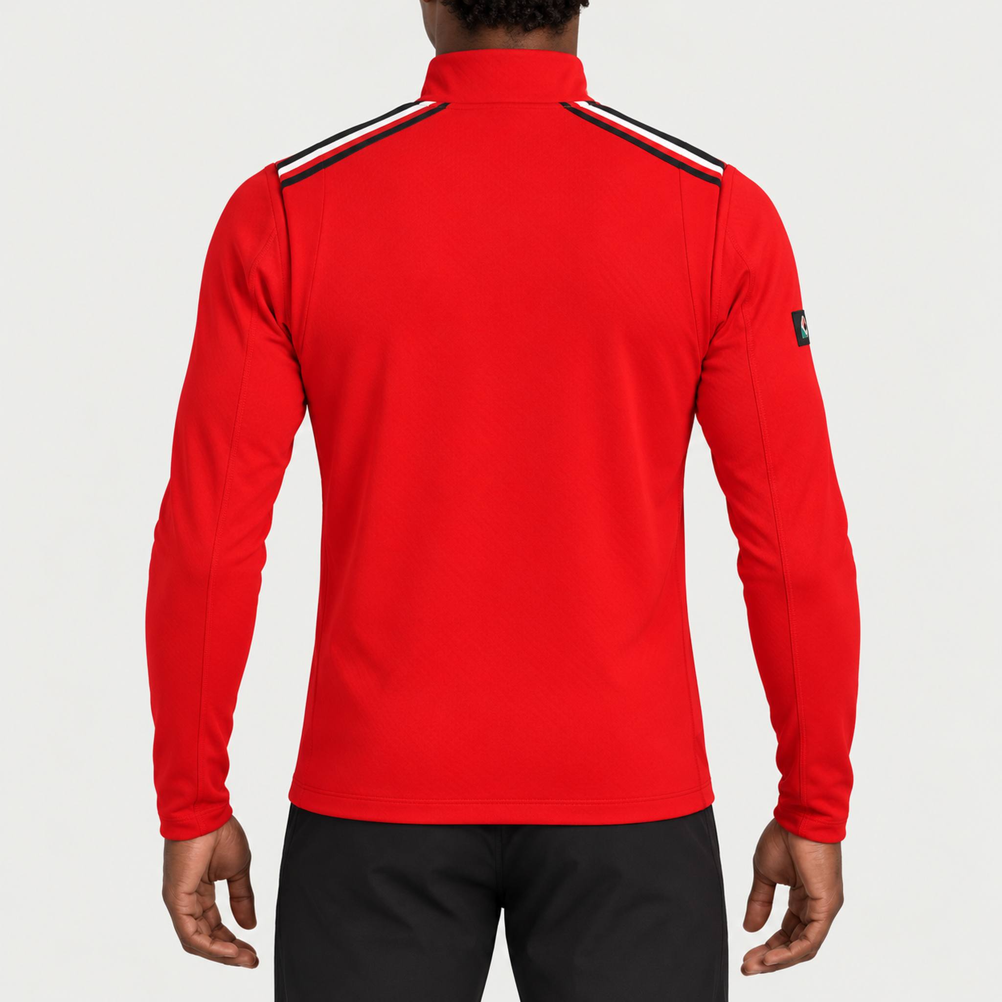 Newland mens Heracles Half Zip in Red - model back. AI-generated from supplied artwork.