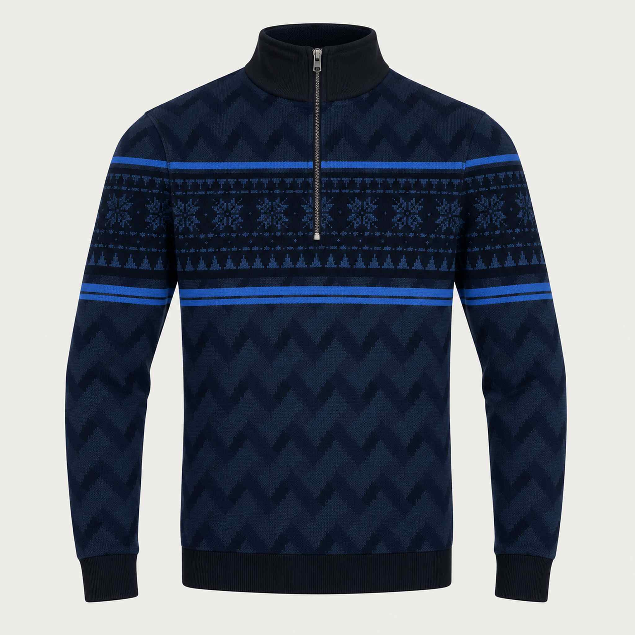 Newland mens Inuvik Half Zip in Navy - front. AI-generated from supplied artwork.