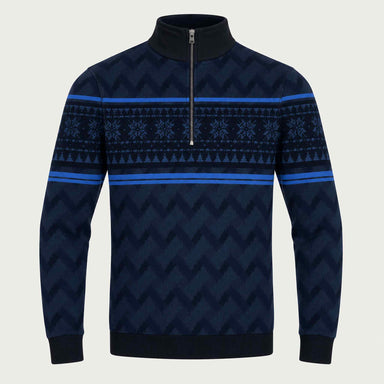 Newland mens Inuvik Half Zip in Navy - front. AI-generated from supplied artwork.