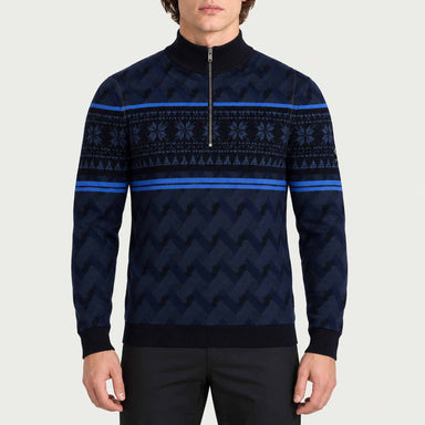 Newland mens Inuvik Half Zip in Navy - model front. AI-generated from supplied artwork.